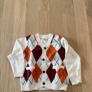 Janie and Jack Argyle Sweater - Orange, Red, White